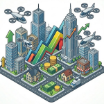 3D futuristic city with drone