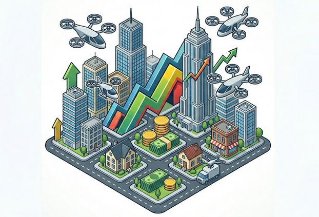 3D futuristic city with drone